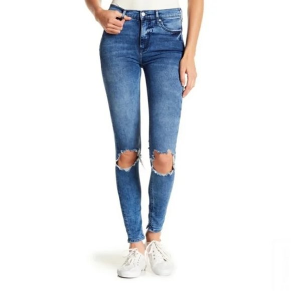 Free People Busted Knee Distressed Skinny Jeans Size 26 - Picture 4 of 5